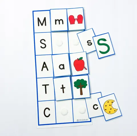 Alphabet Matching Mats for the letters m, s, a, t and c