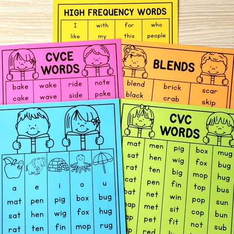 Free printable word lists: CVC words, CVCe words, blends and sight words