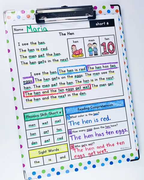 CVC Fluency with Comprehension passage