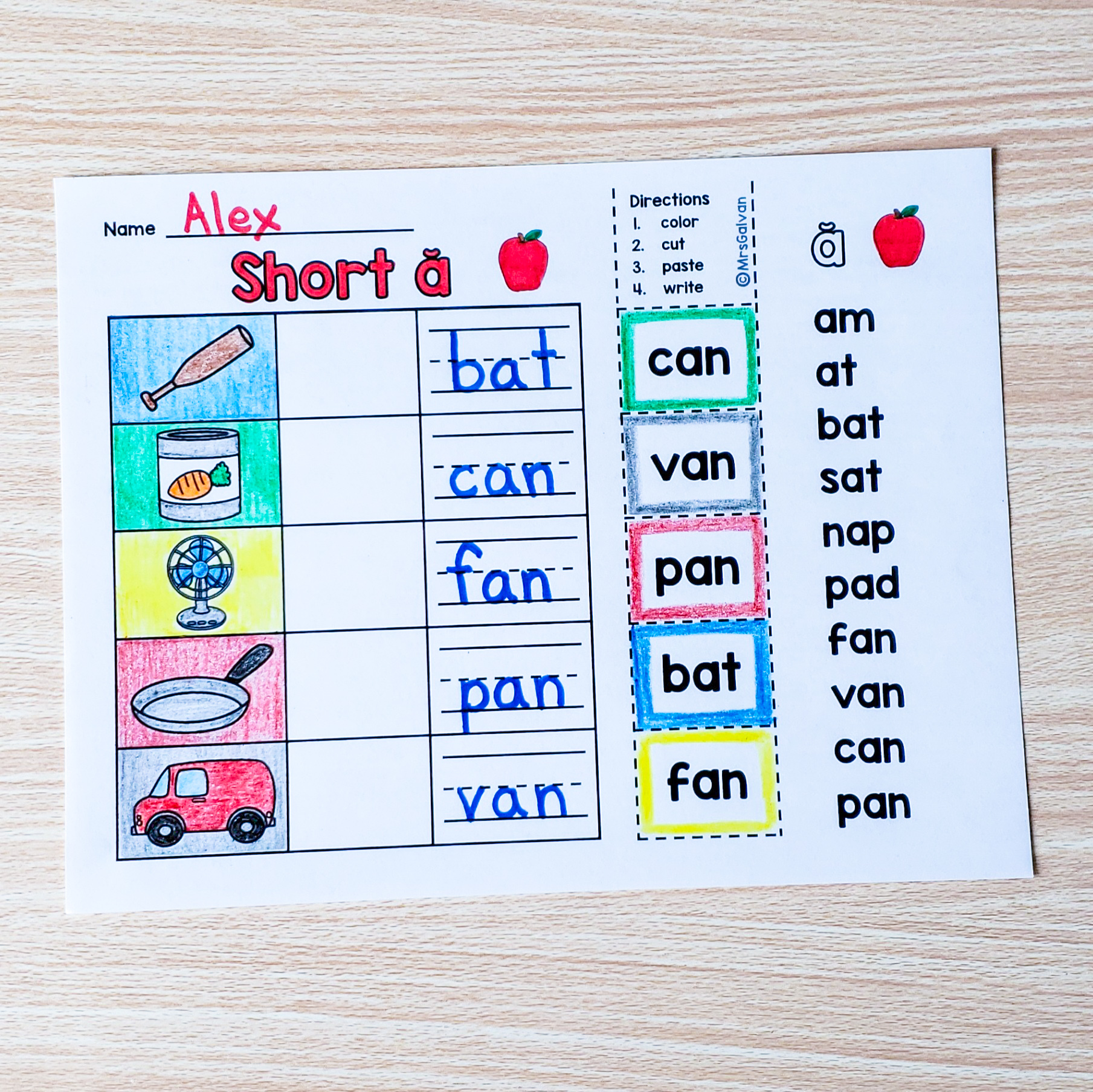short a cut and paste worksheet